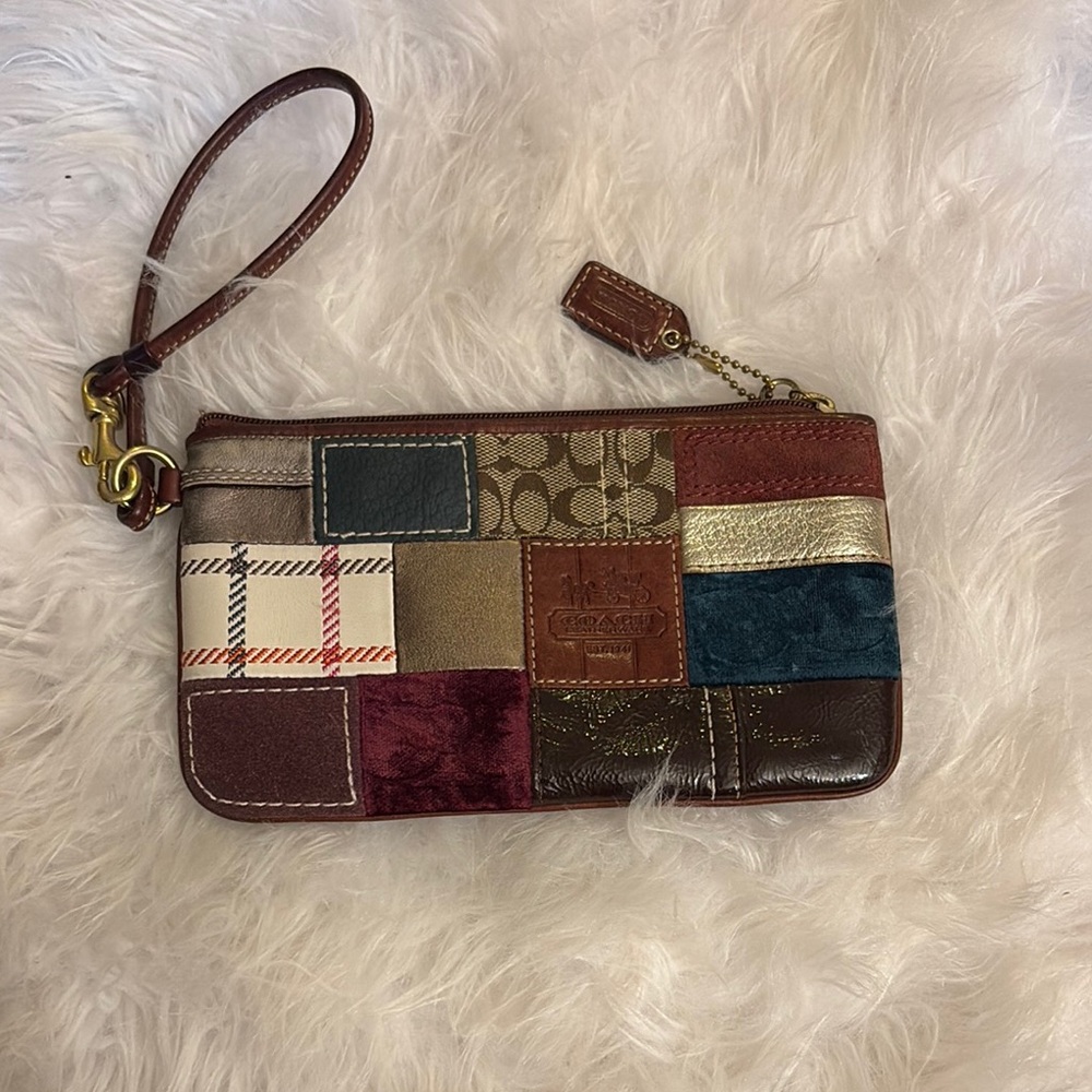Coach Brown and Red Patchwork Wristlet
